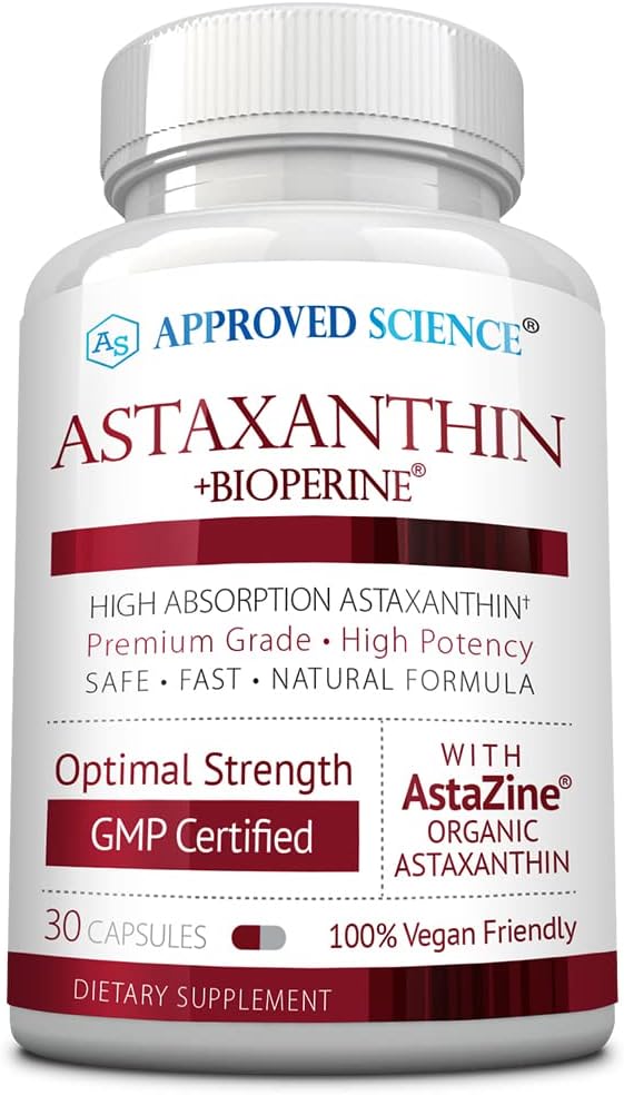 Approved Science® Astaxanthin 12 mg - Extra Strength Antioxidant - Supports Heart, Eyes, Skin - 30 Vegan Capsules - 1 Month Supply