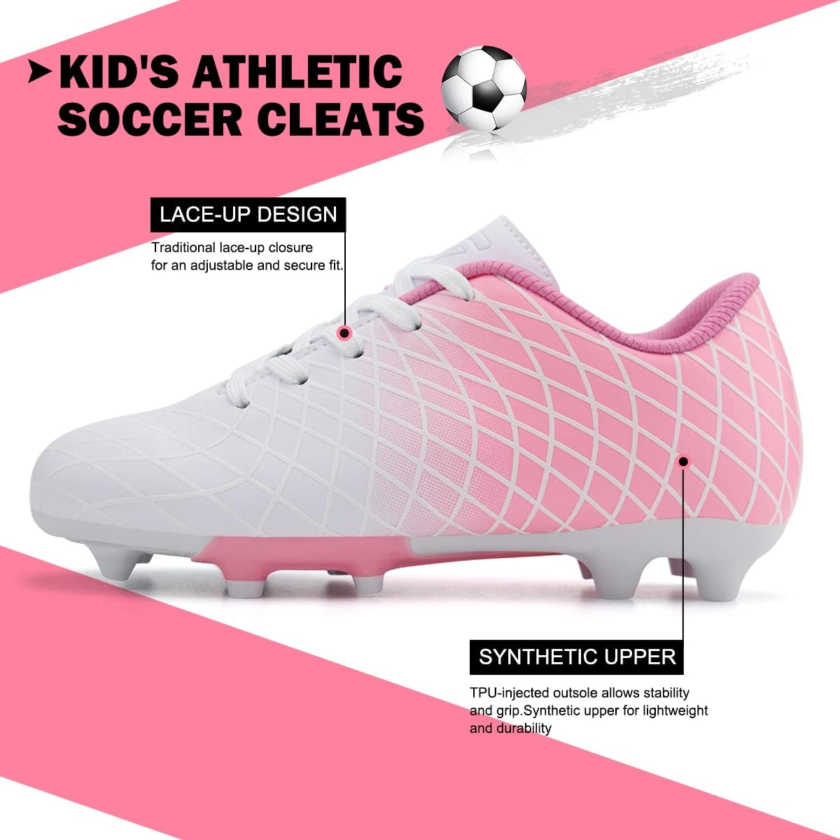 JABASIC Kids Outdoor Soccer Cleats Athletic Firm Ground Football Shoes