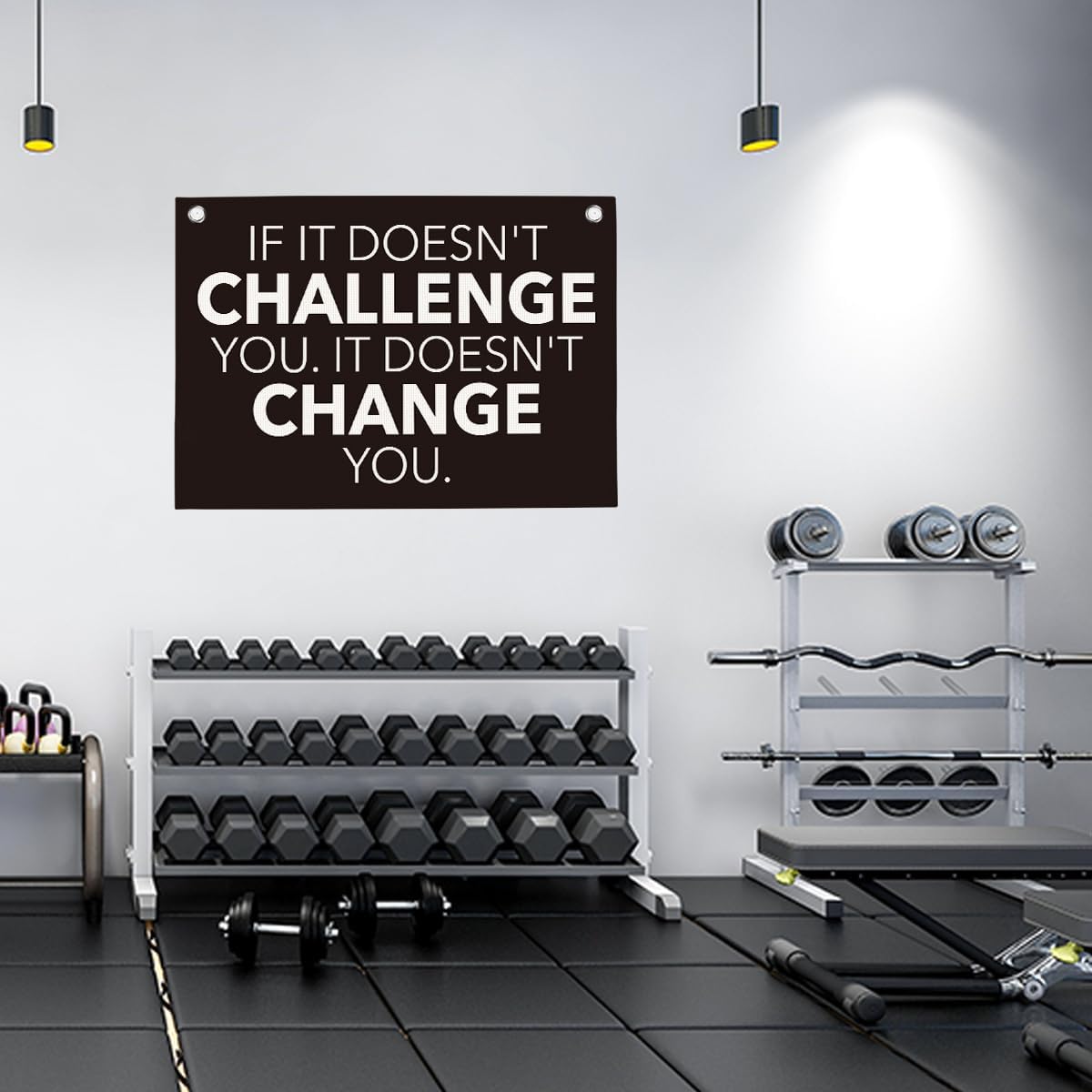 If It Doesn't Challenge You It Doesn't Change You Gym Motivational Wall Art Banner Dorm Posters Gifts for Guys Men Women Gym Flag Decor for Home Gym Bedroom Workout Room 30x20 Inchs