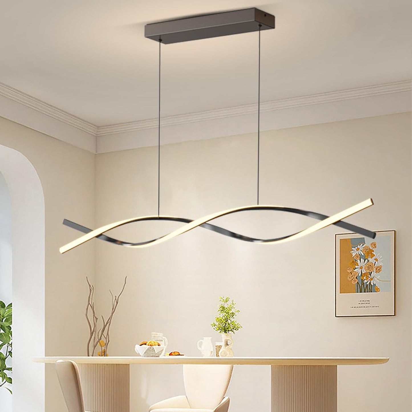 Modern Pendant Lights Fixture, 39in Aluminum LED Chandelier with Remote Control Dimmable 3000k-6000K Color Temperature, Island Lighting Lamp for Kitchen, Dining Room, Billiard Room