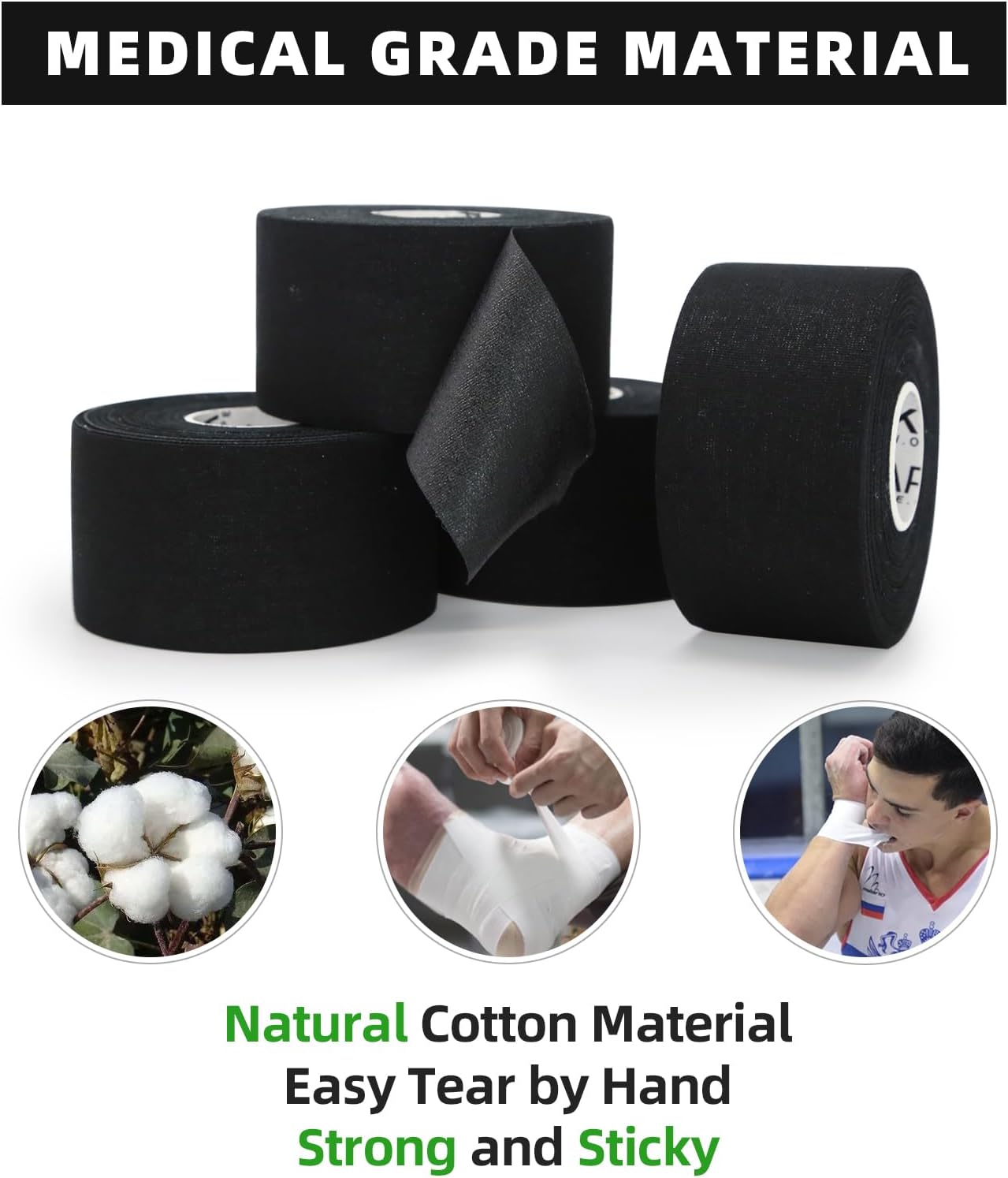 OK TAPE Athletic Sports Tape（4 Packs) - 45ft Per Roll Very Strong Tape for Athlete & Sport Trainers & First Aid Injury Wrap, Perfect for Fingers Ankles Wrist on Bat, Hockey Stick - White
