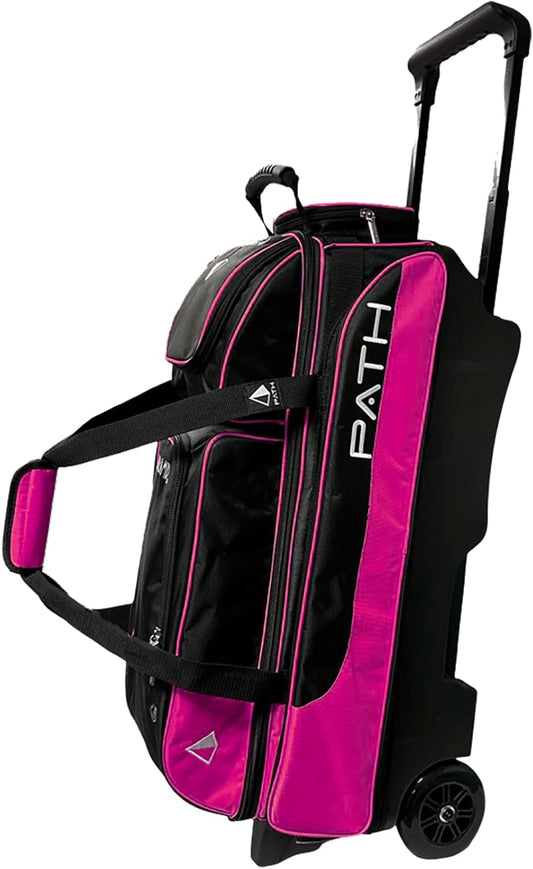 Pyramid Path Triple Premium Deluxe Roller Bowling Bag With Extra Large Separate Shoe Compartment (Up To US Mens Size 16) and 5 Accessory Pockets, 5" Wheels, Retractable Locking Handle - Extends to 42"