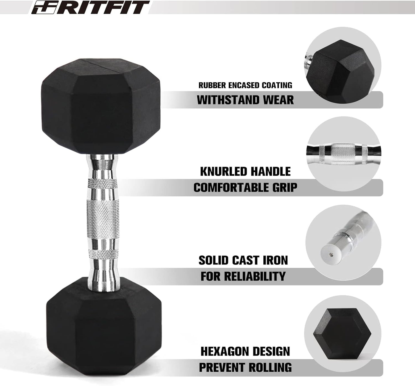RITFIT 300/350/450/650/180/200/210 LB Rubber Hex Dumbbells Set with Optional Dumbbell Rack, Multi Weight Set to Choose, Ideal for Home Gym and Fitness