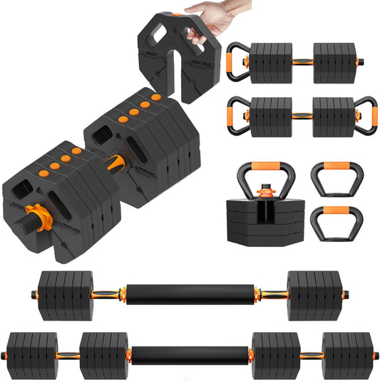 Adjustable Dumbbells Set for Women Men 20LBS/30LBS/40LBS/60LBS Weight Set with Connector, 5 in 1 Free Weights Dumbbells Set for Barbell Kettlebells Weightlift Push Up Fitness Exercises for Home Gym