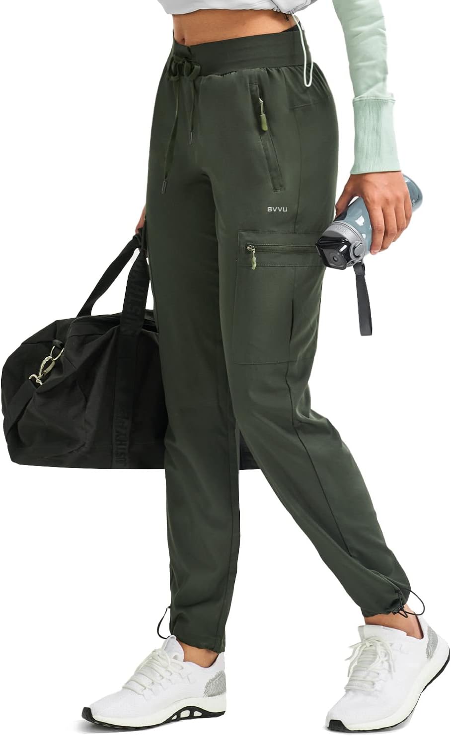 BVVU Women's Hiking Pants Lightweight Quick Dry Travel Outdoor Pants Waterproof Work Cargo Joggers with Zipper Pockets