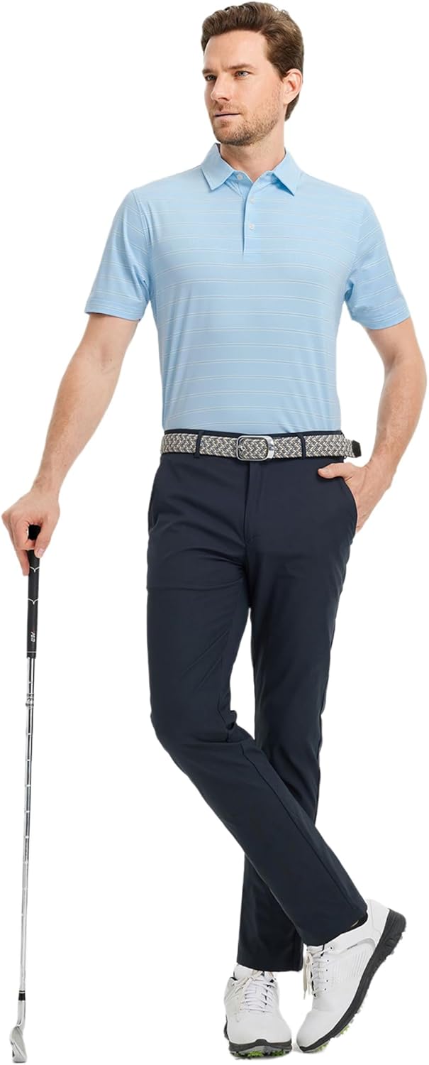 Rouen Polo Shirts for Men Dry Fit Performance Heather Stripe Golf Polo Moisture Wicking Lightweight Breathable Golf Shirts
