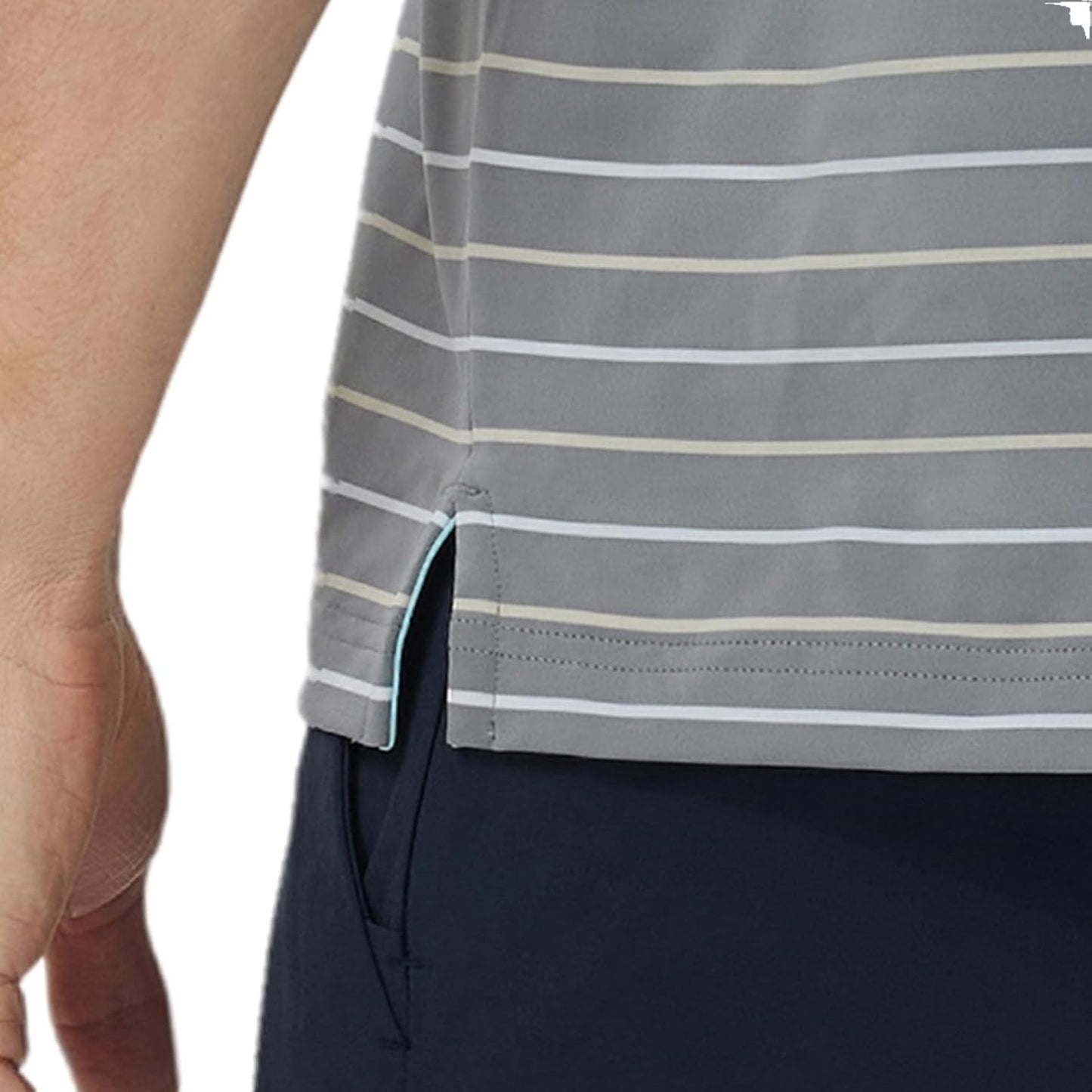 Rouen Mens Golf Shirt Moisture Wicking Dry Fit Performance Stripe Casual Collared Short Sleeve Golf Polo Shirts for Men