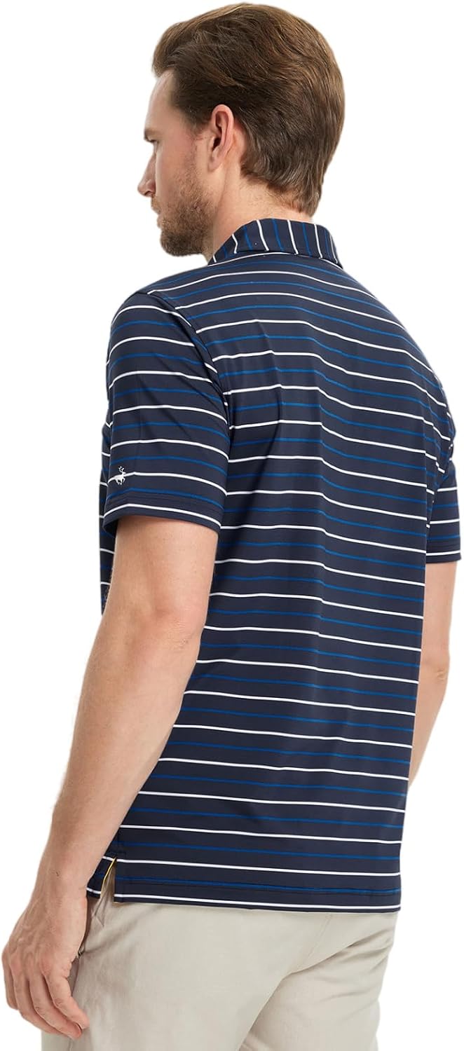 Rouen Mens Golf Shirt Moisture Wicking Dry Fit Performance Stripe Casual Collared Short Sleeve Golf Polo Shirts for Men