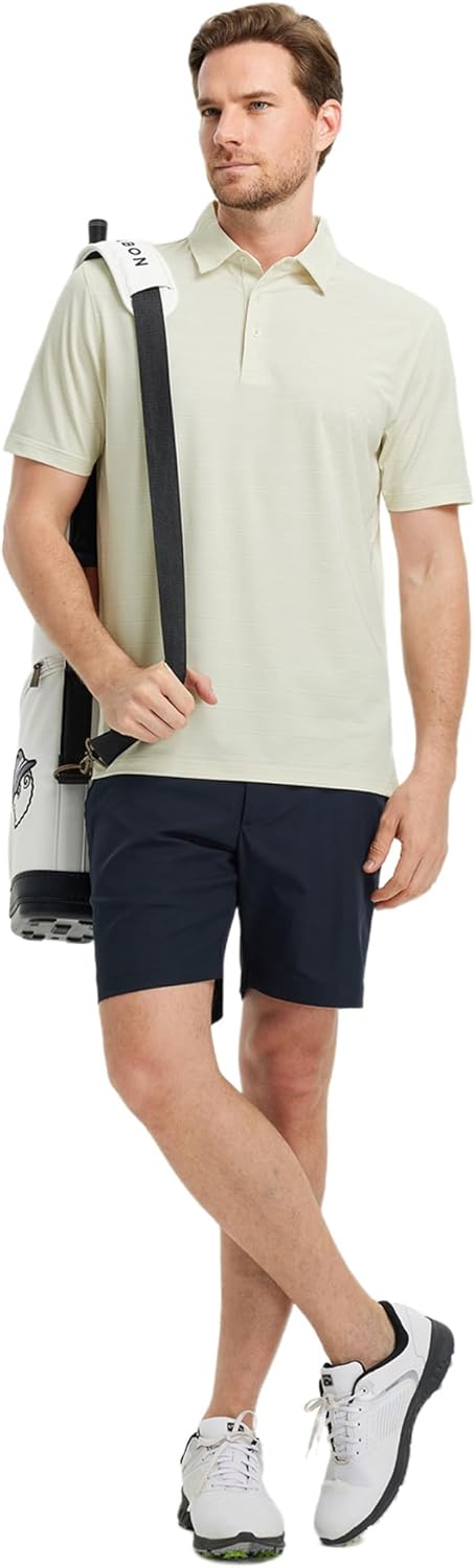 Rouen Polo Shirts for Men Dry Fit Performance Heather Stripe Golf Polo Moisture Wicking Lightweight Breathable Golf Shirts