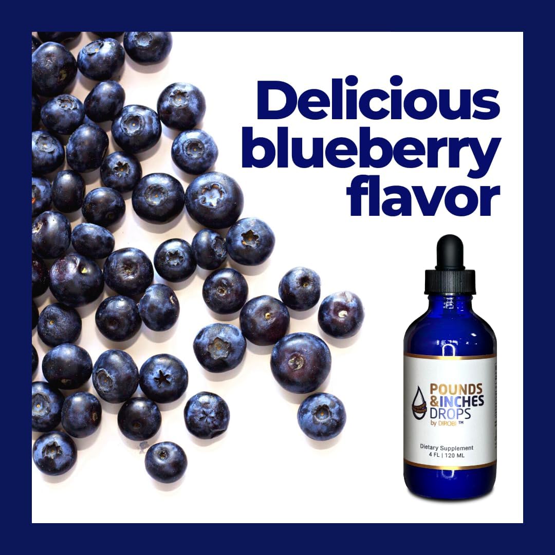 Dirobi Pounds and Inches Weight Management Drops, Liquid Supplement for Women and Men, Diet-Pill Alternative with Delicious Blueberry Flavor, 2 Oz. Bottle