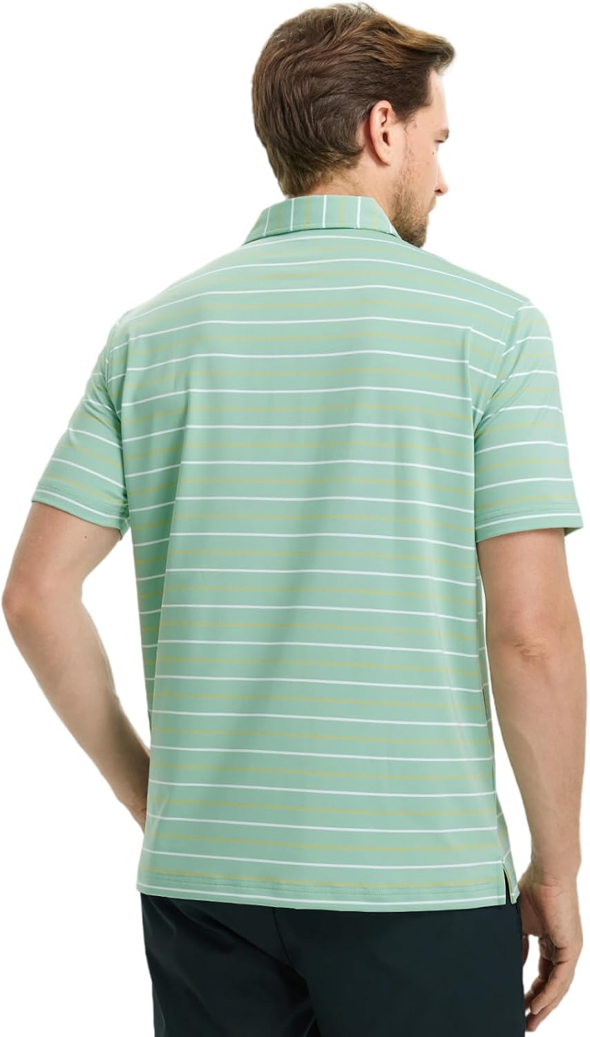 Rouen Mens Golf Shirt Moisture Wicking Dry Fit Performance Stripe Casual Collared Short Sleeve Golf Polo Shirts for Men