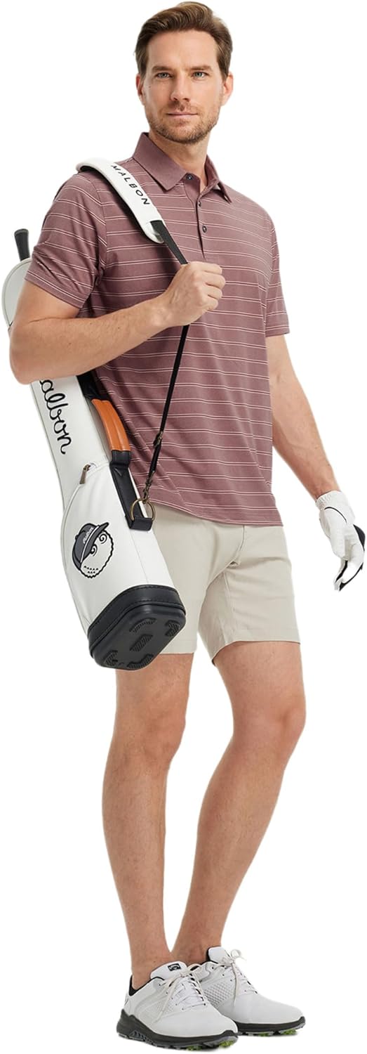 Rouen Polo Shirts for Men Dry Fit Performance Heather Stripe Golf Polo Moisture Wicking Lightweight Breathable Golf Shirts