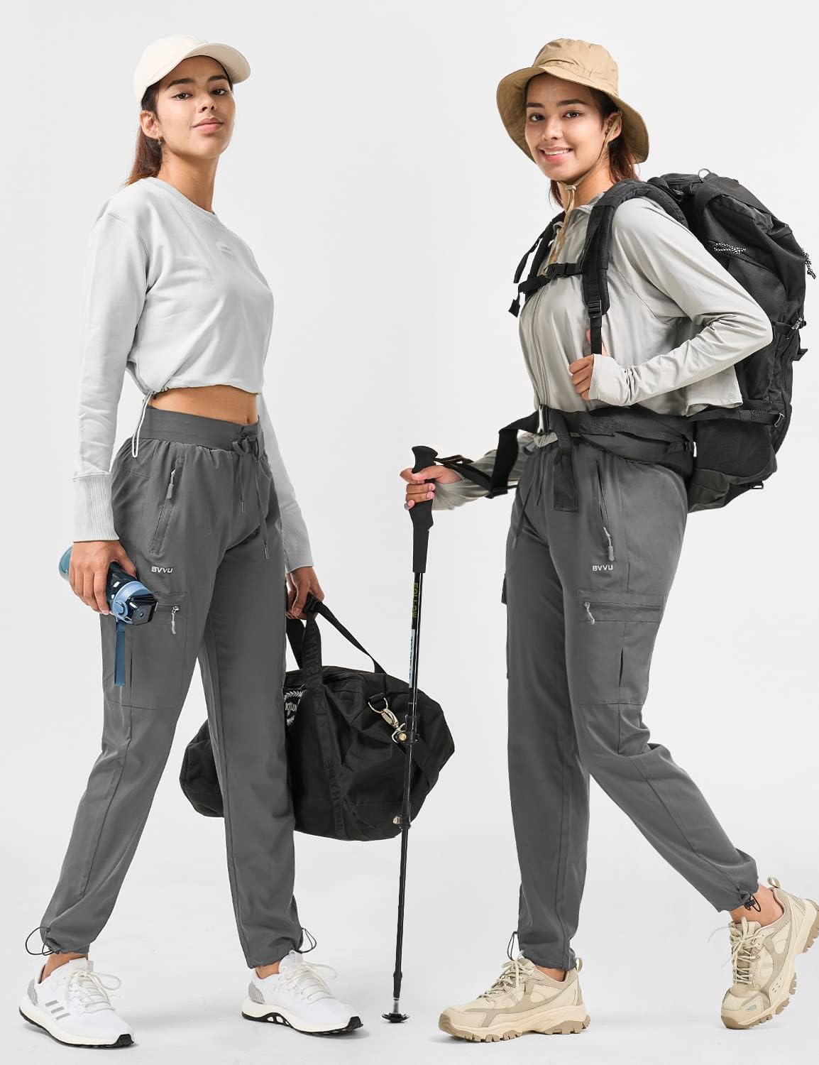 BVVU Women's Hiking Pants Lightweight Quick Dry Travel Outdoor Pants Waterproof Work Cargo Joggers with Zipper Pockets