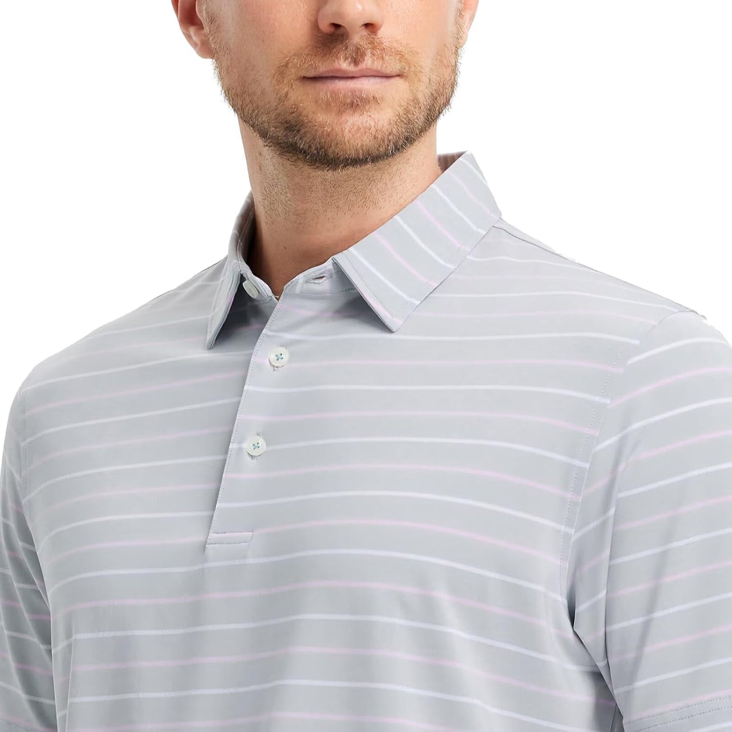 Rouen Mens Golf Shirt Moisture Wicking Dry Fit Performance Stripe Casual Collared Short Sleeve Golf Polo Shirts for Men