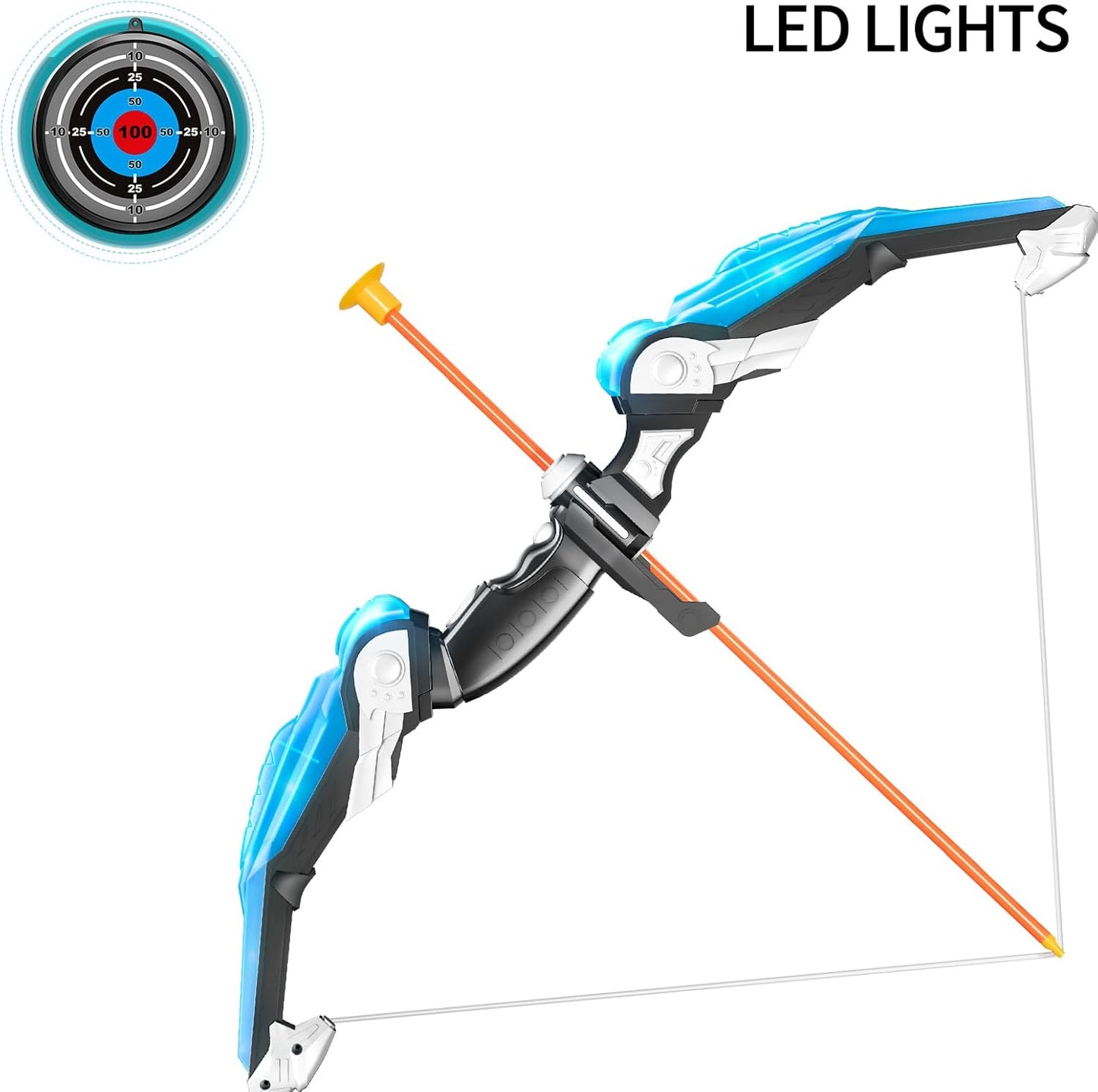 2 Pack Set Bow and Arrow Archery Toy for Kids, LED Light Up with 20 Suction Cup Arrows Target & Quiver, Outdoor Toys Kids Boys Girls Ages 3-12 Years Old