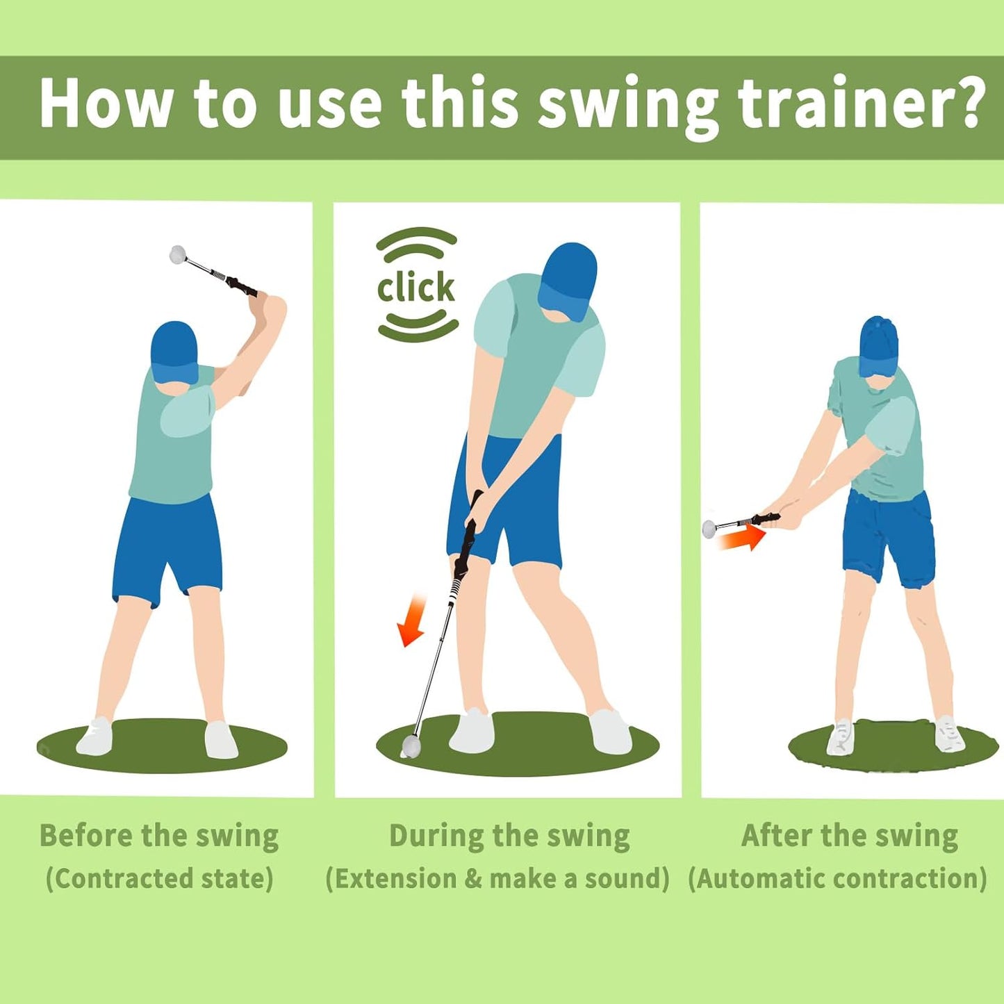 Retractable Golf Swing Training Aid, Golf Grip Trainer & Golf Swing Trainer for Warm-up, Right-Handed Golf Club for Indoor Practice, Golf Accessories - Strength & Tempo Training for Chipping Hitting