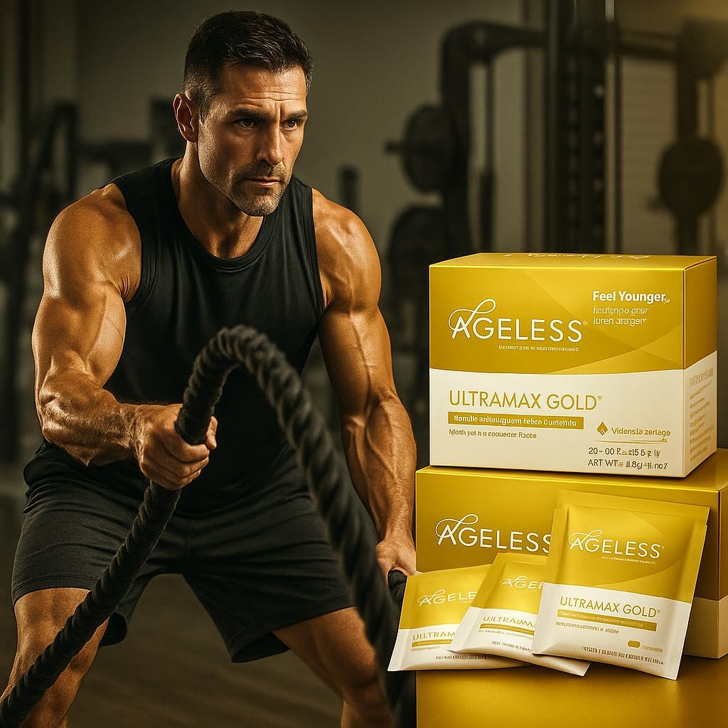 Ageless UltraMAX Gold - HGH Anti-Aging Supplement for Women & Men - Rejuvenates Skin, Restores Youthful Appearance, Boosts Energy & Sleep, Effervescent Powder - Valencia Orange Flavor - 22 Packets