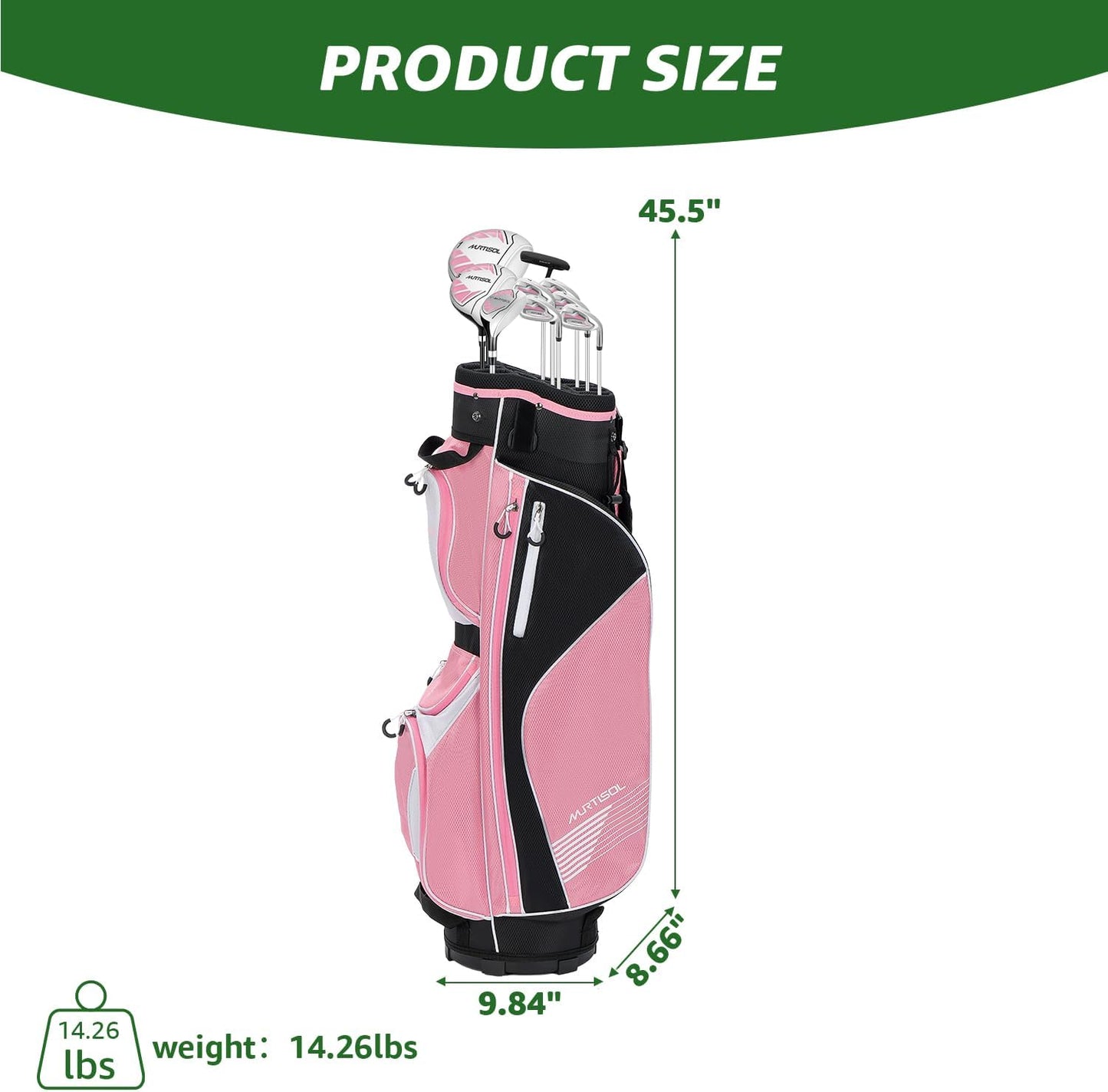 10 Pieces Complete Mens Womens Golf Clubs Set Right Hand for Men Women Includes Stand Bag with Rain Hood, 1#Driver 3#Wood #5 Hybrid,with 3 Head Covers, 6# 7# 8# 9# PW# Irons and Putter