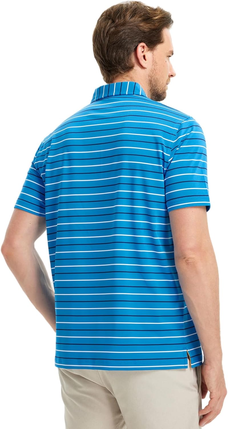 Rouen Mens Golf Shirt Moisture Wicking Dry Fit Performance Stripe Casual Collared Short Sleeve Golf Polo Shirts for Men