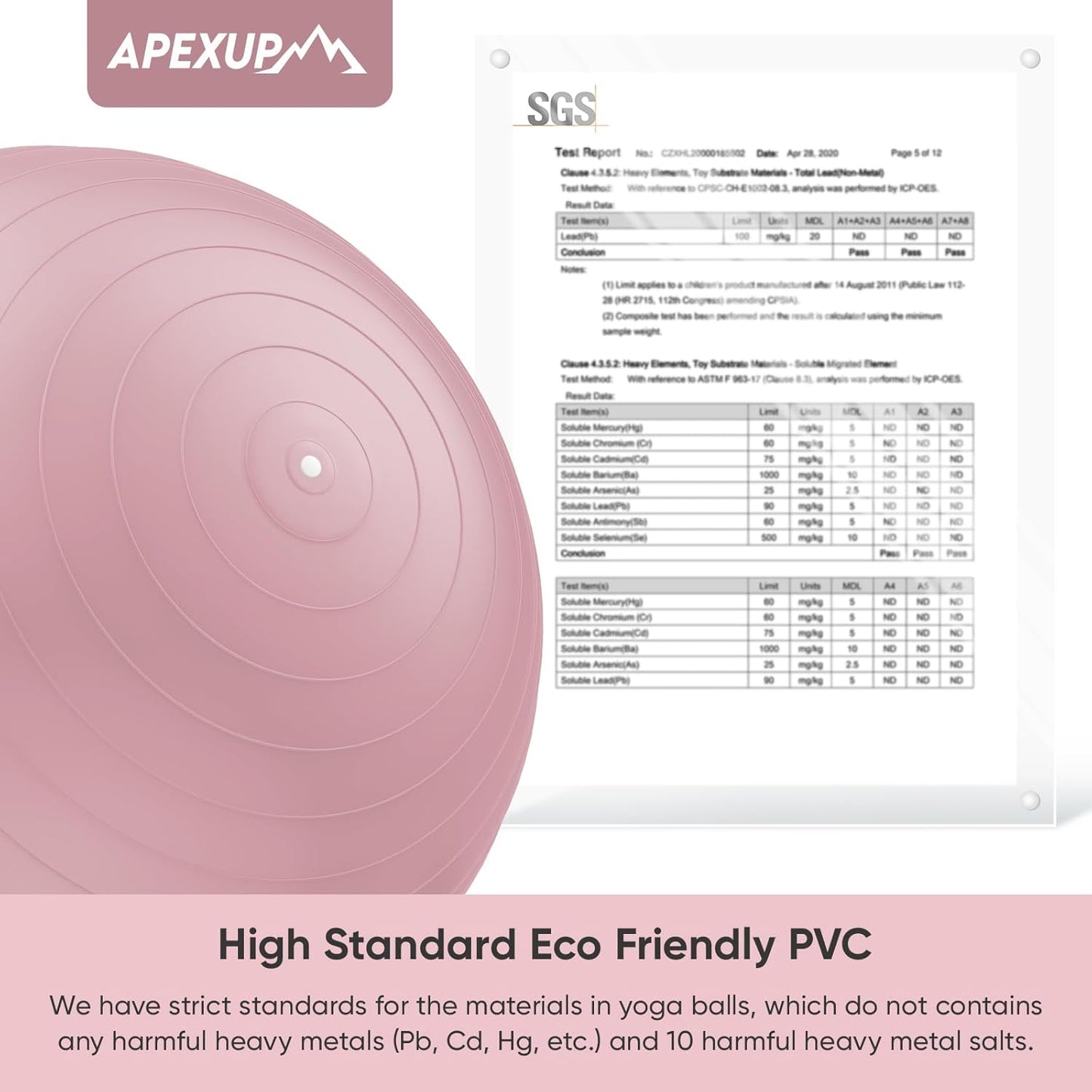 APEXUP Yoga & Pilates Ball - Anti Slip Heavy Duty Gym Ball for Fitness, Balance & Core Workout