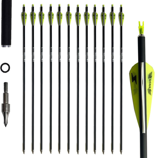 31inch Carbon Arrow Archery Targeting Practice Hunting Arrows for Compound & Recurve Bow with Removable Tips(Pack of 12)