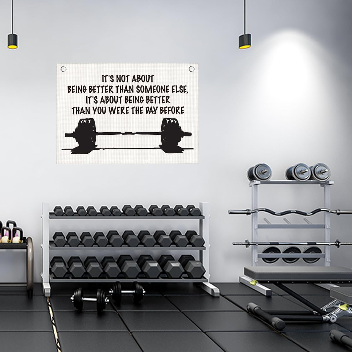 It's Not About Being Better Than Someone Else Gym Motivational Wall Art Banner Dorm Posters Gifts for Guys Men Women Gym Flag Decor for Home Gym Bedroom Workout Room 30x20 Inchs