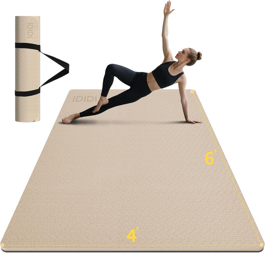 10mm Large Yoga Mat (6'x 4') - Extra Long and Wide 72 x 48 x 0.4 inches, Non-Slip POE Fitness Mat, Eco-Friendly, Thick Wide Exercise Mat for Home Workouts,Ideal for Yoga and Pilates.