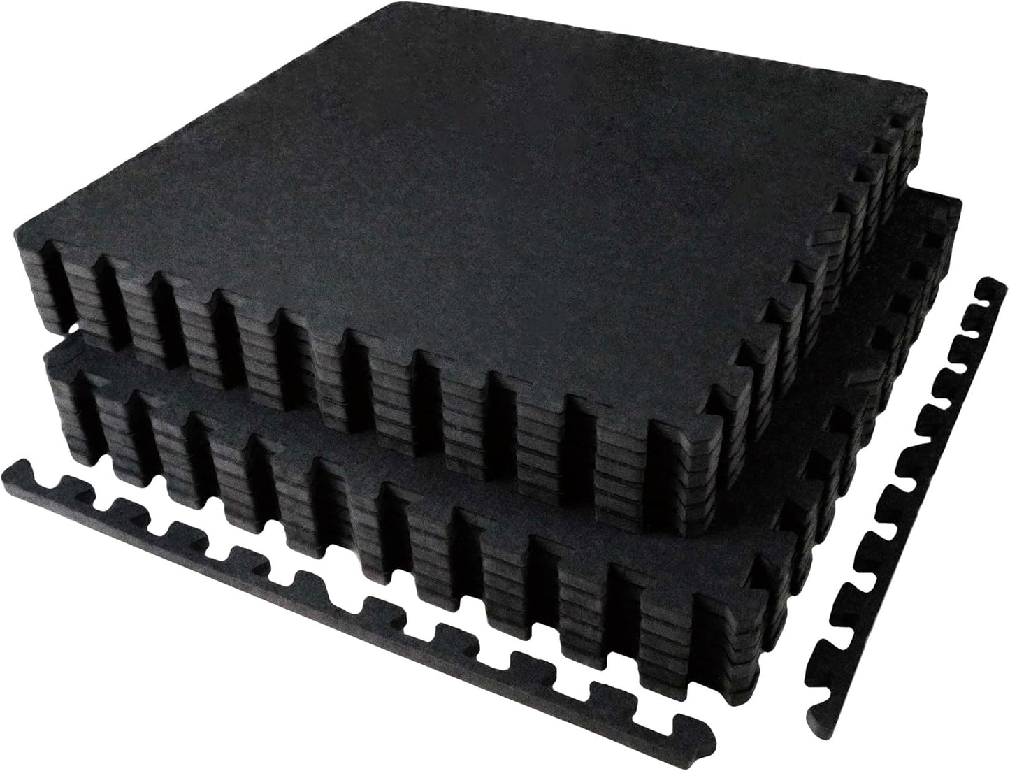 AIRHOP 0.56in Thick 48 Sq Ft Exercise Equipment Mats, 12 Tiles Upgraded Rubber Top with High Density EVA Foam, Large Interlocking Puzzle Gym Flooring for Home Gym, Heavy Weight Workout,Black