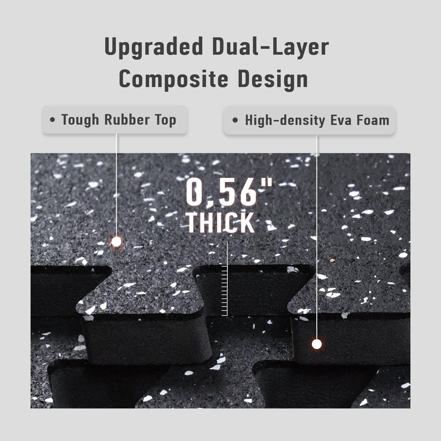 AIRHOP 0.56in Thick 48 Sq Ft Exercise Equipment Mats, 12 Tiles Upgraded Rubber Top with High Density EVA Foam, Large Interlocking Puzzle Gym Flooring for Home Gym, Heavy Weight Workout, 24 x 24in