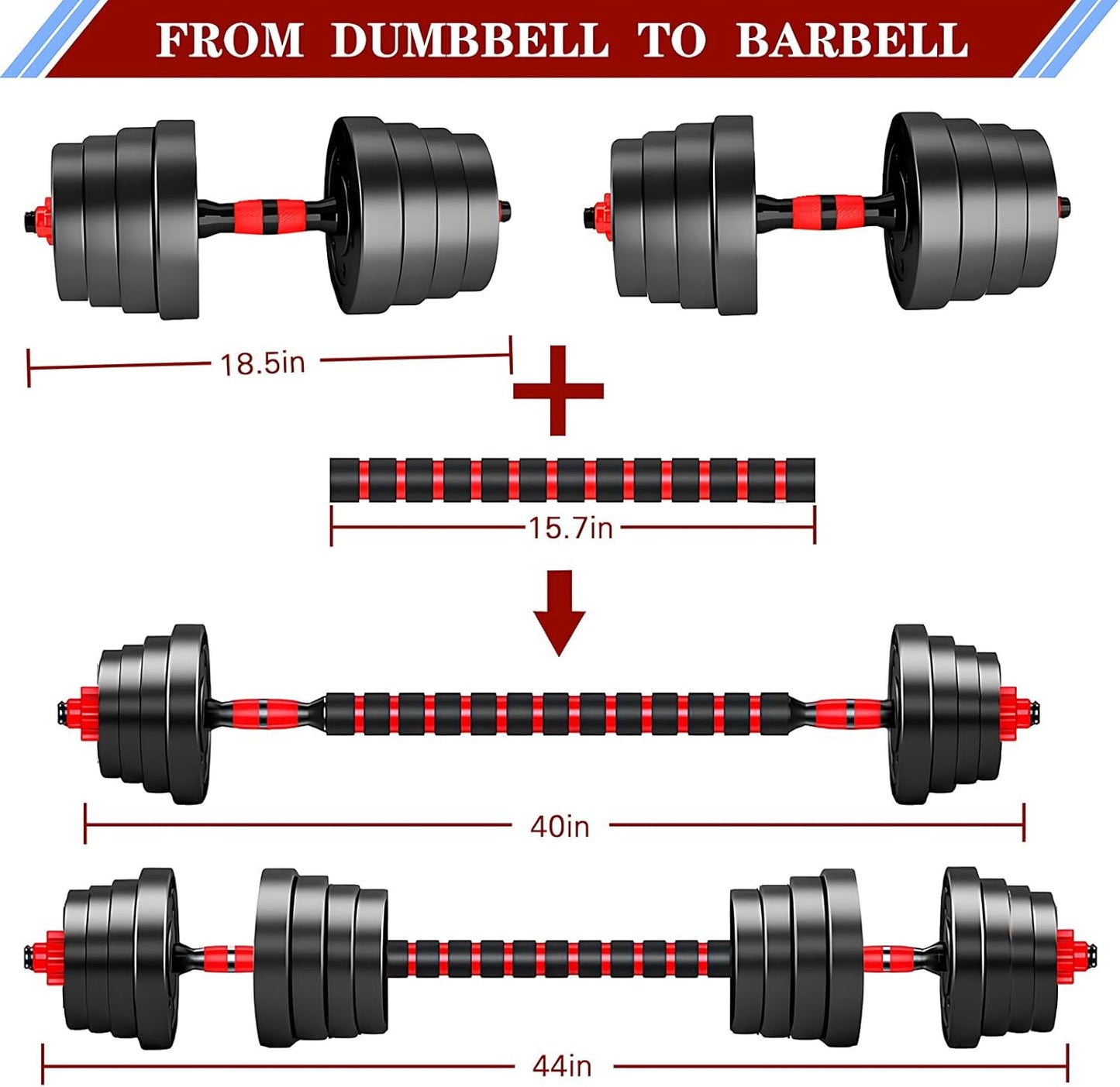 Adjustable-Dumbbells-Sets,Free Weights-Dumbbells Set of 2 Convertible To Barbell A Pair of Lightweight for Home Gym,Women and Men Equipment