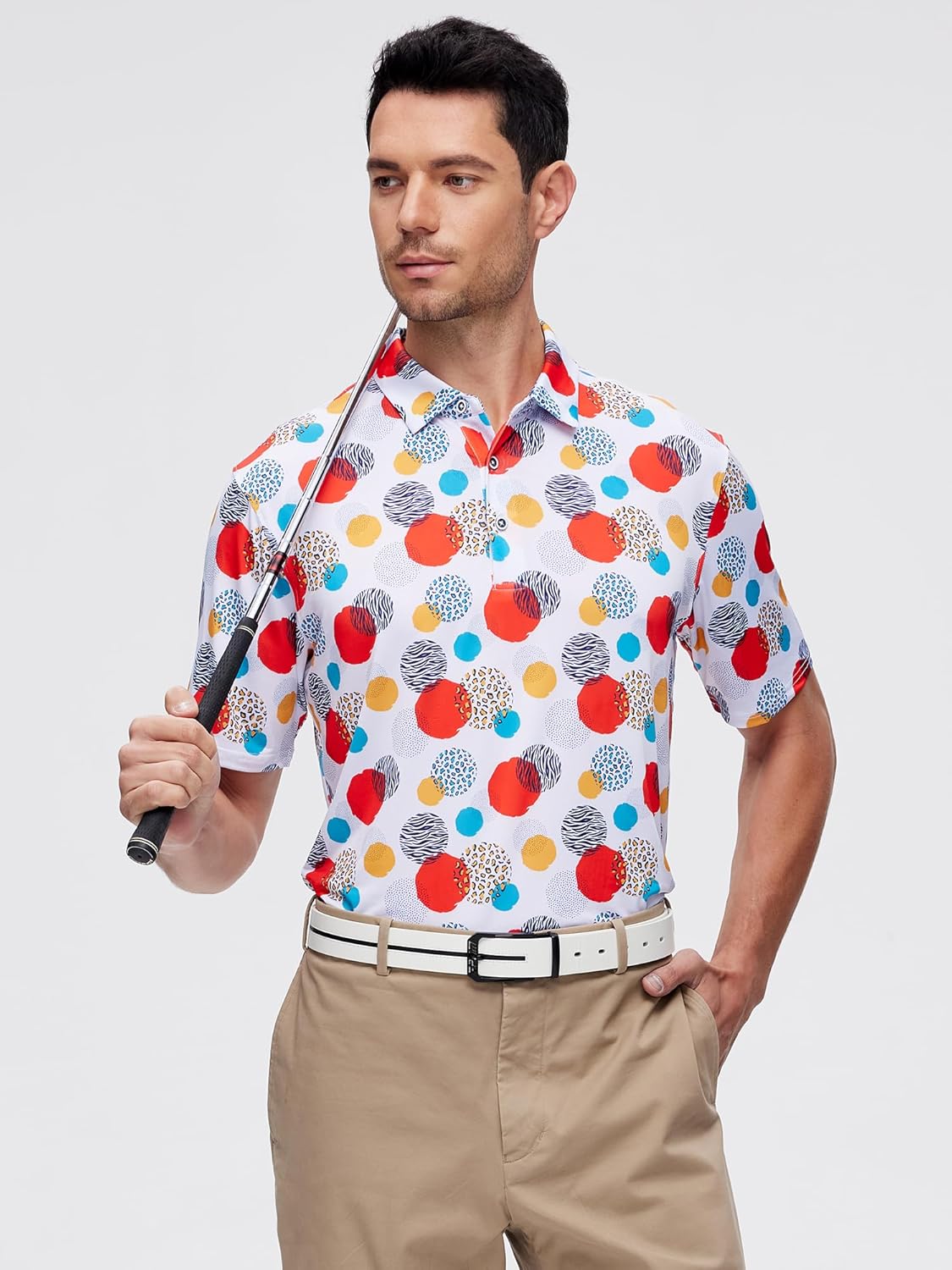 SAMERM Golf Shirts for Men Super Stretch Jacquard Dry Fit Golf Polo Moisture Wicking Short Sleeve Polo Shirts for Men