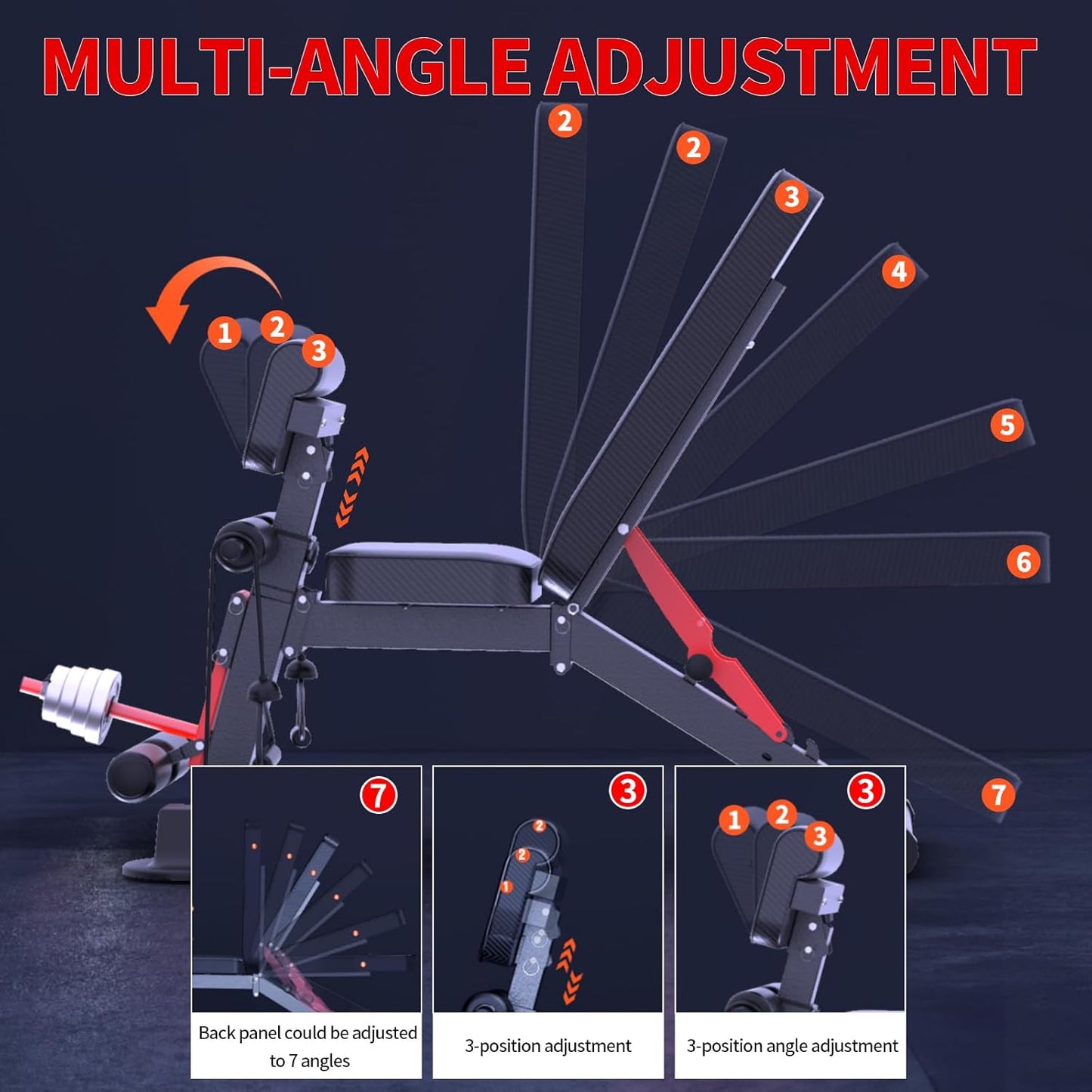 Adjustable Weight Bench,Utility Workout Bench Foldable Incline Decline Benches for Home Gym Full Body Workout,Load 600LBS