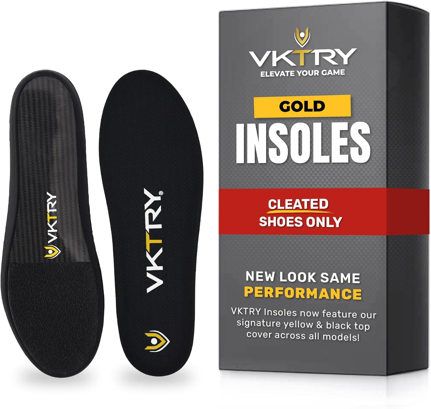 VKTRY Gold for Cleated Shoes - Carbon Fiber Performance Insoles - Customized Inserts for Football, Baseball, Lacrosse & More| Run Fast, Jump High, Support Recovery, US M12-12.5, W14-14.5, 171-220lb