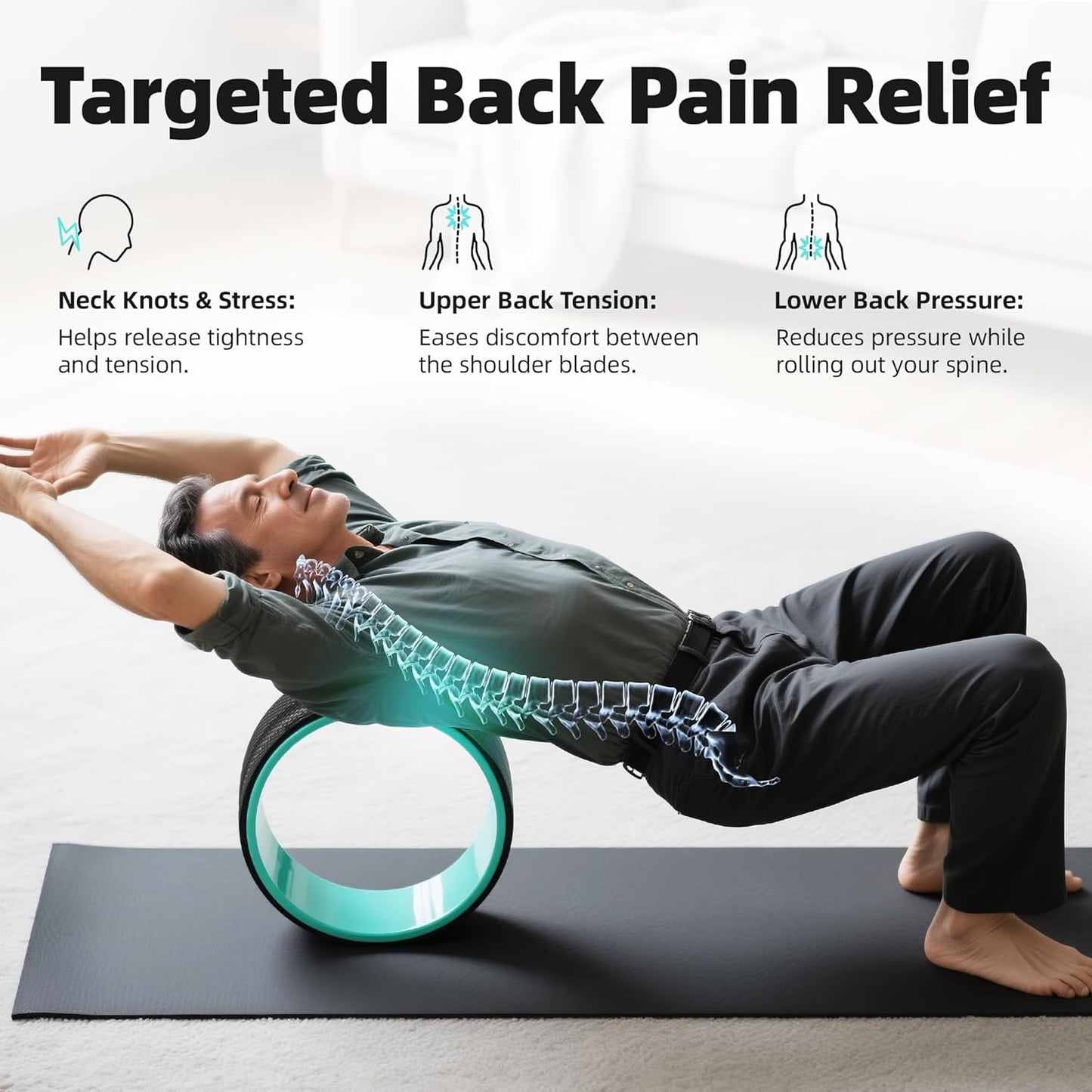 Back Roller Wheel Set of 4 with 2 Yoga Blocks – Foam Back Stretcher for Pain Relief, Spine Cradle Deep Tissue Massage Roller for Stretching & Physical Therapy