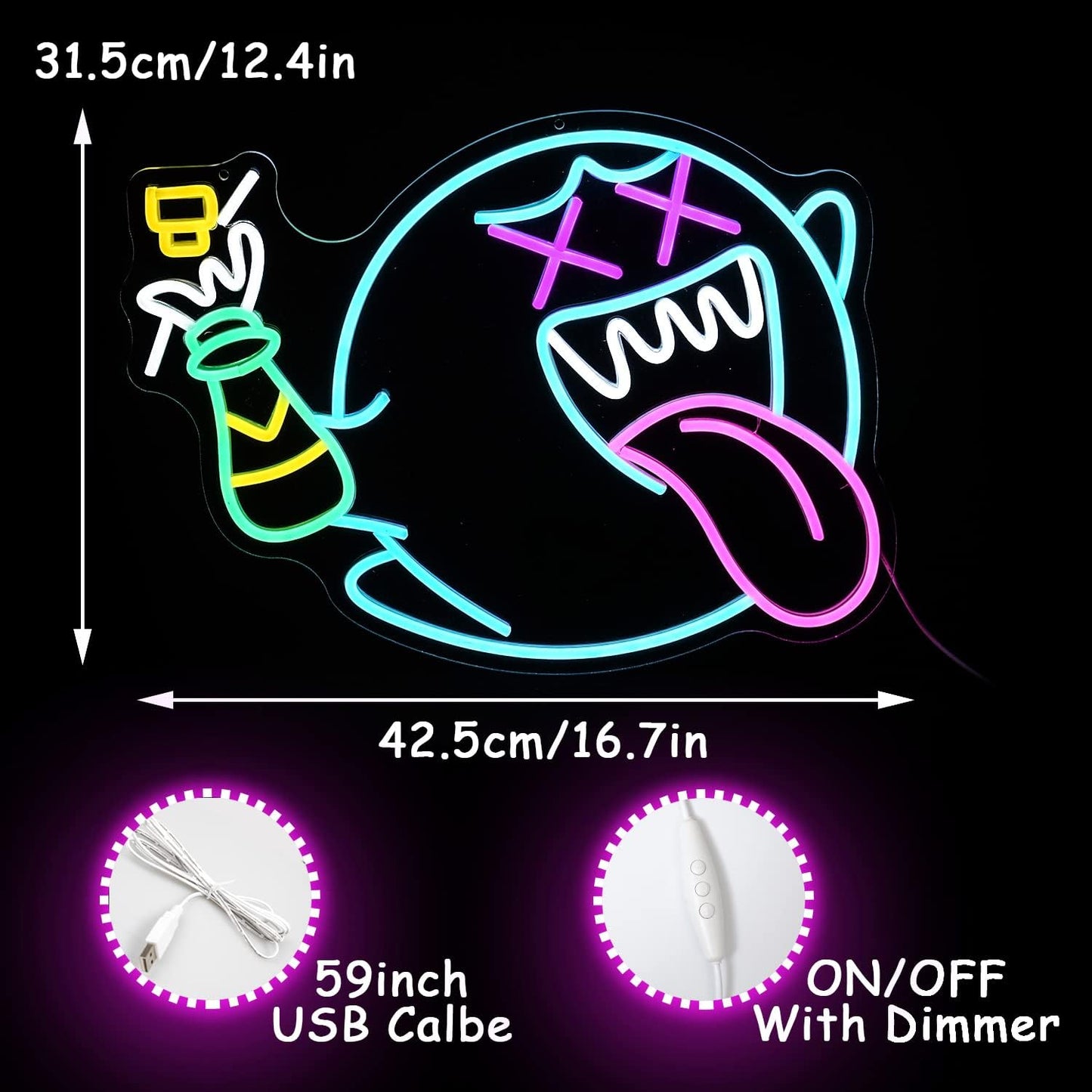 Ghost Neon Sign for Wall Decor Ghost Face Neon Light Gaming Led Neon Signs Colorful LED Neon Lights for Gaming Zone Man Cave Bedroom Decoration