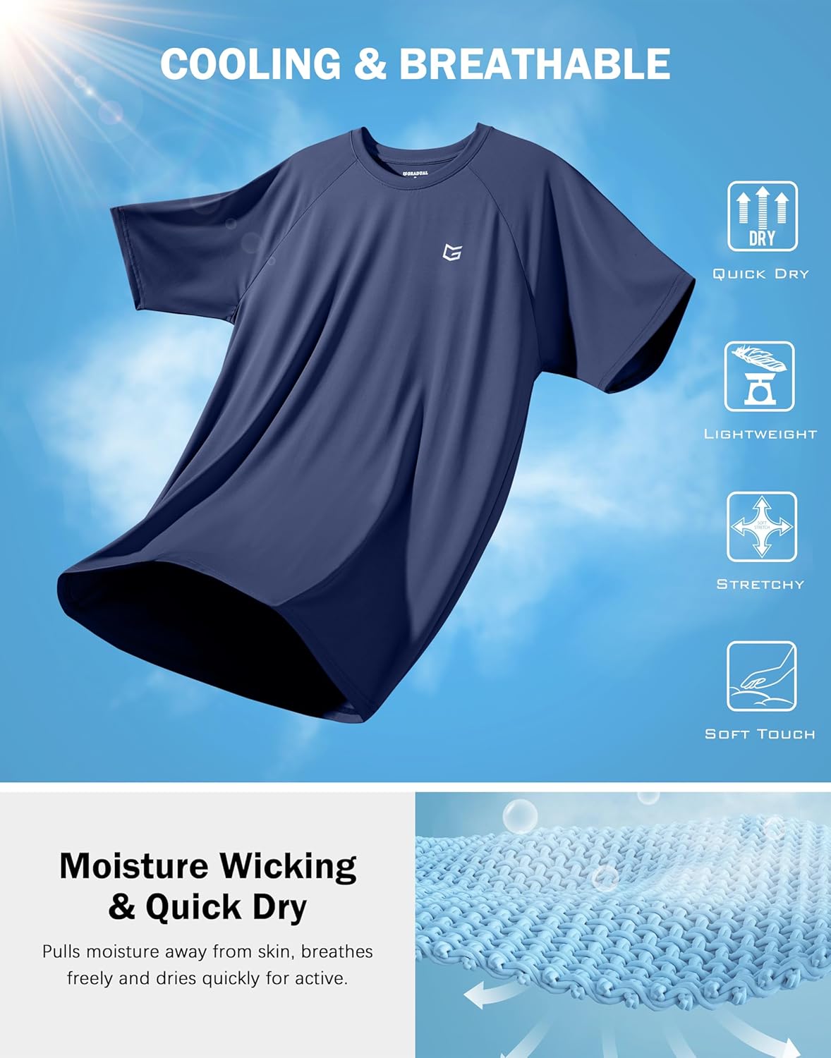 G Gradual Men's Workout Athletic T-Shirts Moisture Wicking Cooling Running Shirts Short Sleeve Performance Tee for Gym Tennis