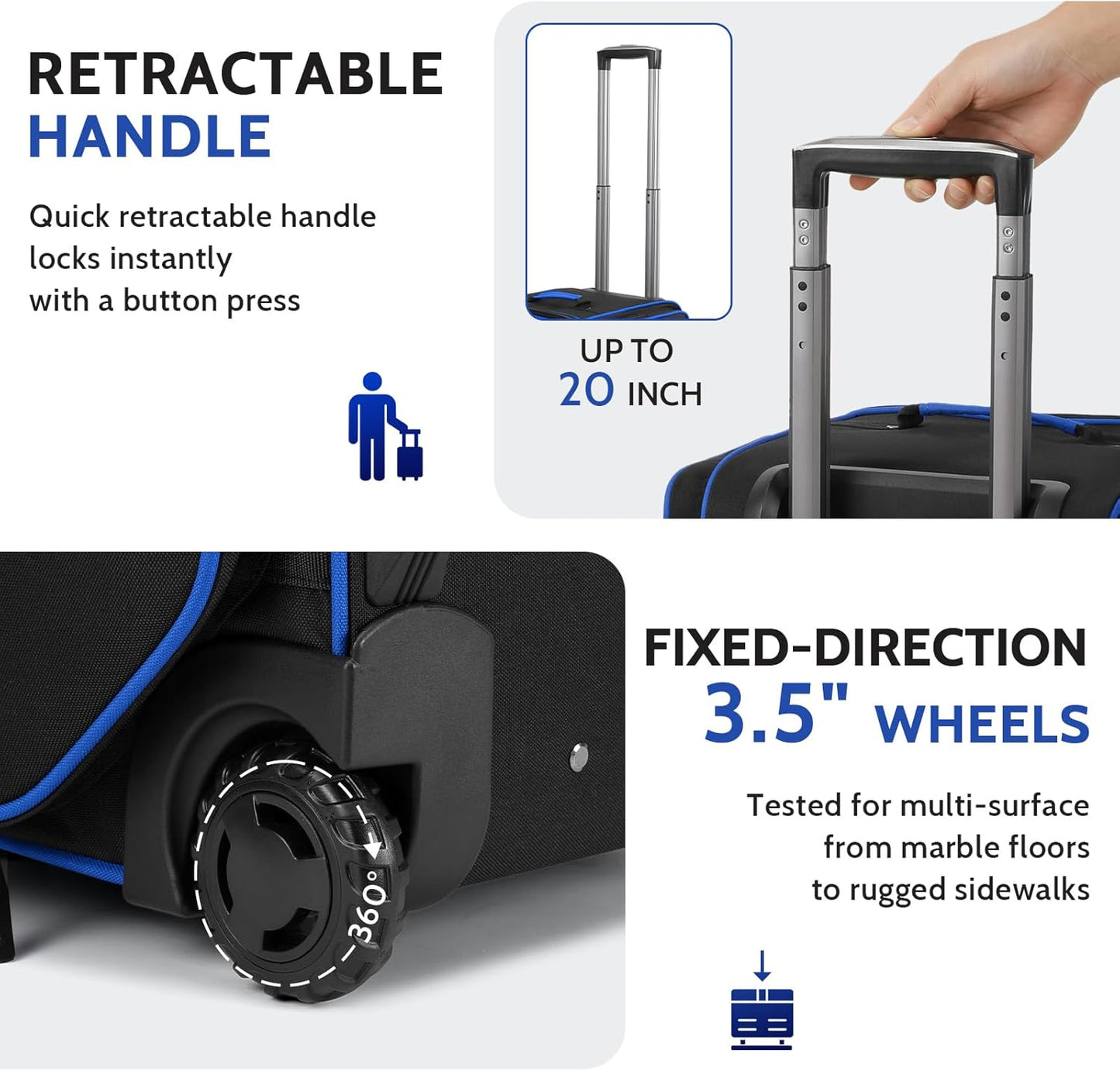 3 Ball Bowling Bag with Wheels, 2 Ball Bowling Bags Double roller with 1 Ball Add On Bag, Multi-Pockets & Shoe Compartment (Fits Up to Size 15)