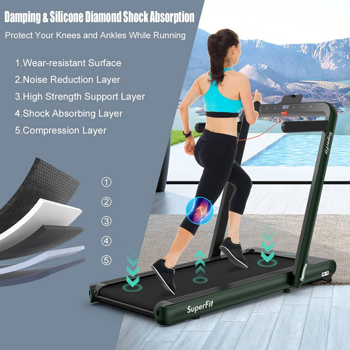 GYMAX Walking Pad, 4.75HP Under Desk Treadmill with LED Touch Screen, App Control, Built-in Speaker & Handle, 2 in 1 Folding Compact Portable Treadmill for Home Small Space