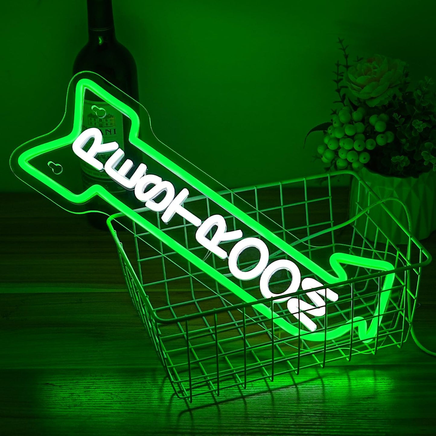 Restroom Neon Sign for Wall Decor Toilet Neon Light Arrow Led Neon Signs White Green LED Neon Lights Bathroom Led Sign for Restroom Hotel Bar(Right Arrow)