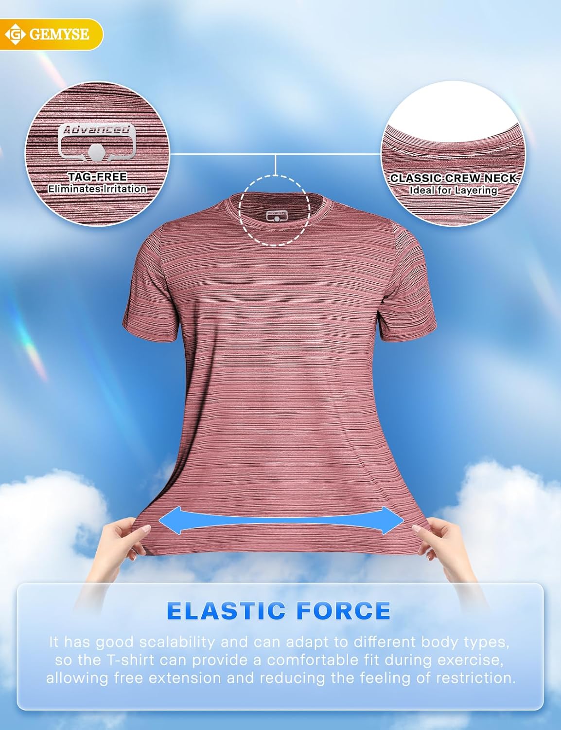 GEMYSE Men's Running Short Sleeve Shirt Sun Protection Quick Dry Moisture Wicking T-Shirts UPF 50+ for Workout