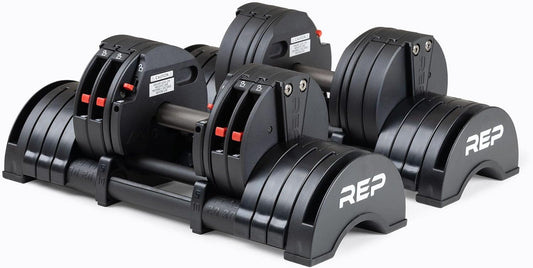 Rep Fitness Quickdraw Adjustable Dumbbells, Multiple weight ranges available including: 5-30, 5-40,5-50 and 5-60 lbs
