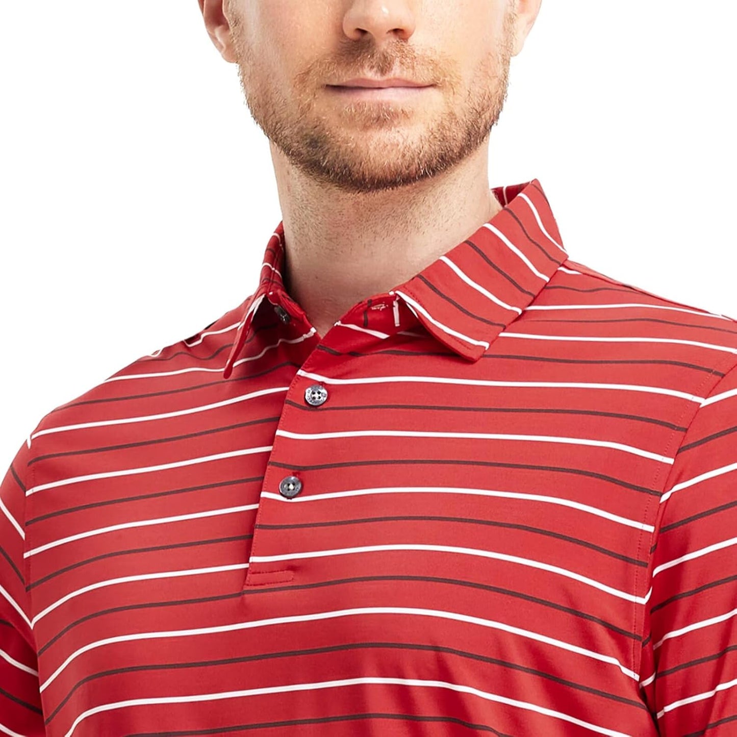 Rouen Mens Golf Shirt Moisture Wicking Dry Fit Performance Stripe Casual Collared Short Sleeve Golf Polo Shirts for Men