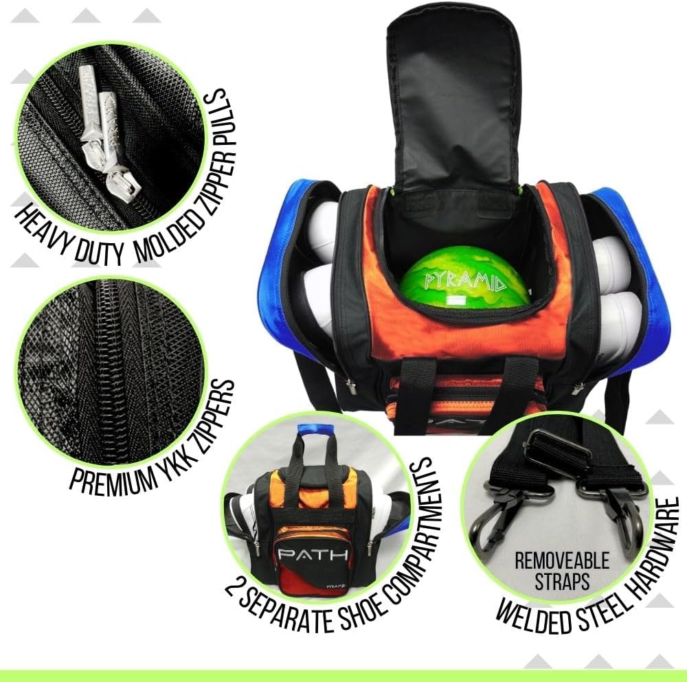 Pyramid Path Pro Deluxe Single Bowling Ball Tote - Holds One Ball, One Pair Shoes Up to Mens 15