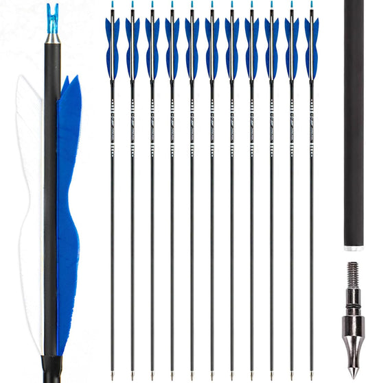 S F 30" Traditional Archery Carbon Feather Arrows 500 Spine Traditional Arrows Long Bows Archery Compound Bow Arrows Arrows for Compound Bow Arrows for recurve Bow（12 Pack）