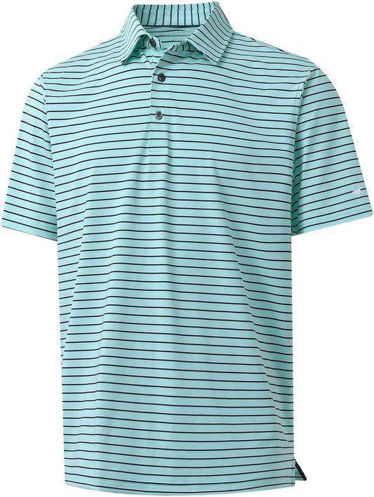 Rouen Mens Polo Shirts Short Sleeve Dry Fit Performance Moisture Wicking Causal Striped Polo Collared Golf Shirts for Men