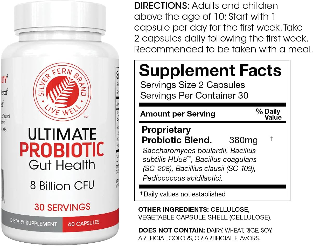Silver Fern Gut Rehab Kit - 30 Day Supply - Cleanse Daily (1 Bottle = 120 Capsules) & Ultimate Probiotic (1 Bottle = 60 Capsules) - Immunoglobulins & Spore Forming Probiotics