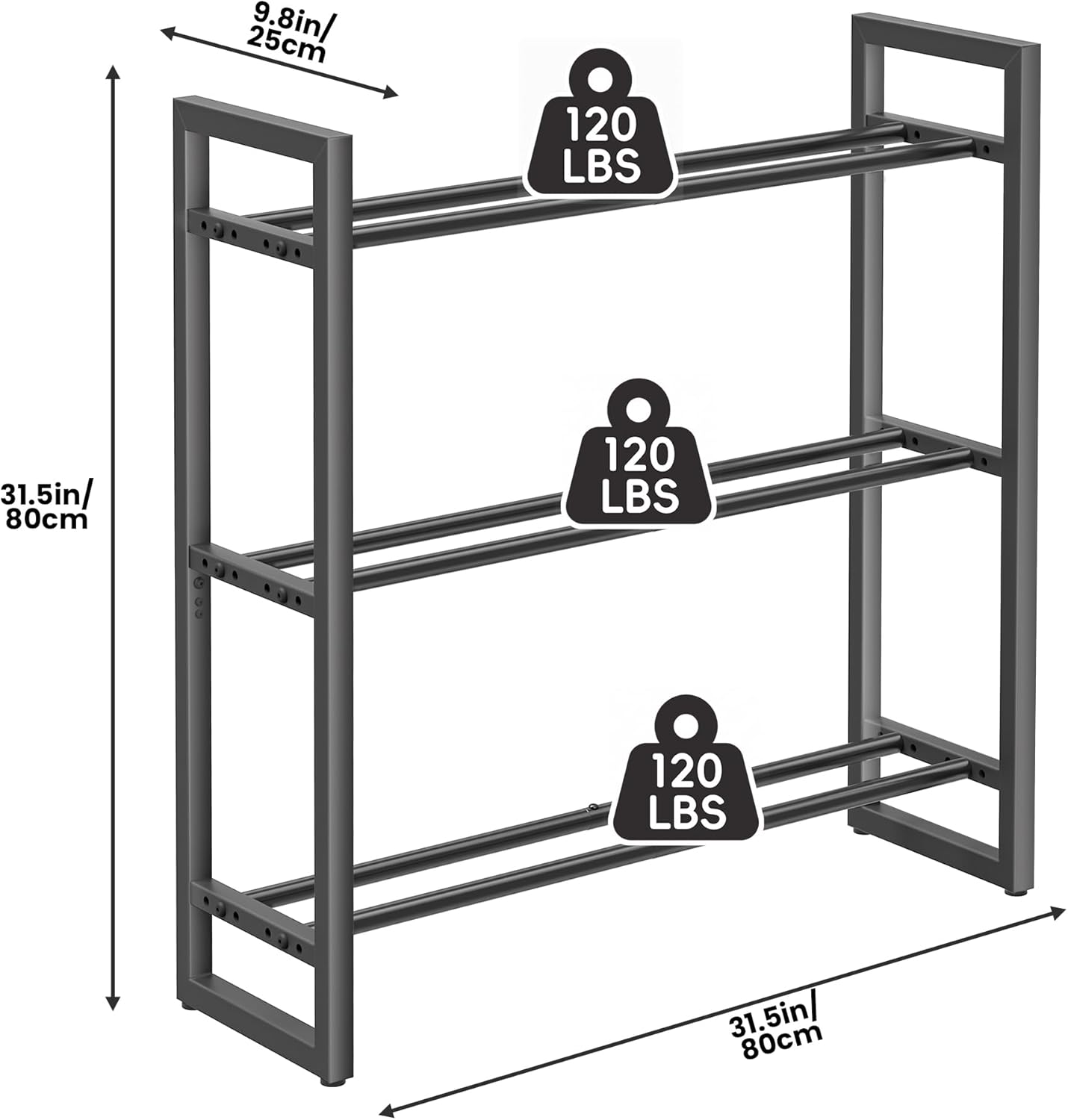 Pickpiff Adjustable 3-Tier Dumbbell Rack – Heavy-Duty Metal Weight Storage Stand for Dumbbells, Kettlebells, and More – Space-Efficient Home Gym Organizer – 360 lb Capacity (Dumbbells Not Included)