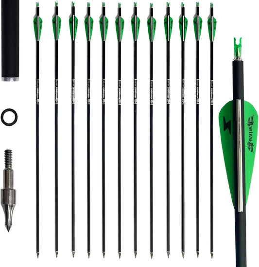 31inch Carbon Arrow Archery Targeting Practice Hunting Arrows for Compound & Recurve Bow with Removable Tips(Pack of 12)