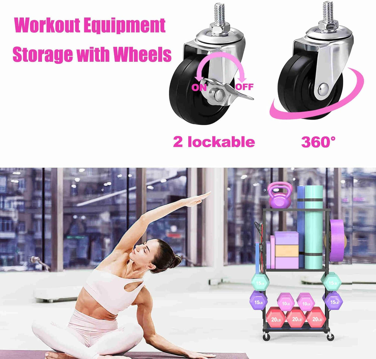 Dumbbell Rack Weight Rack for Home Gym Yoga Mat Storage Workout Equipment Organizer with Wheels