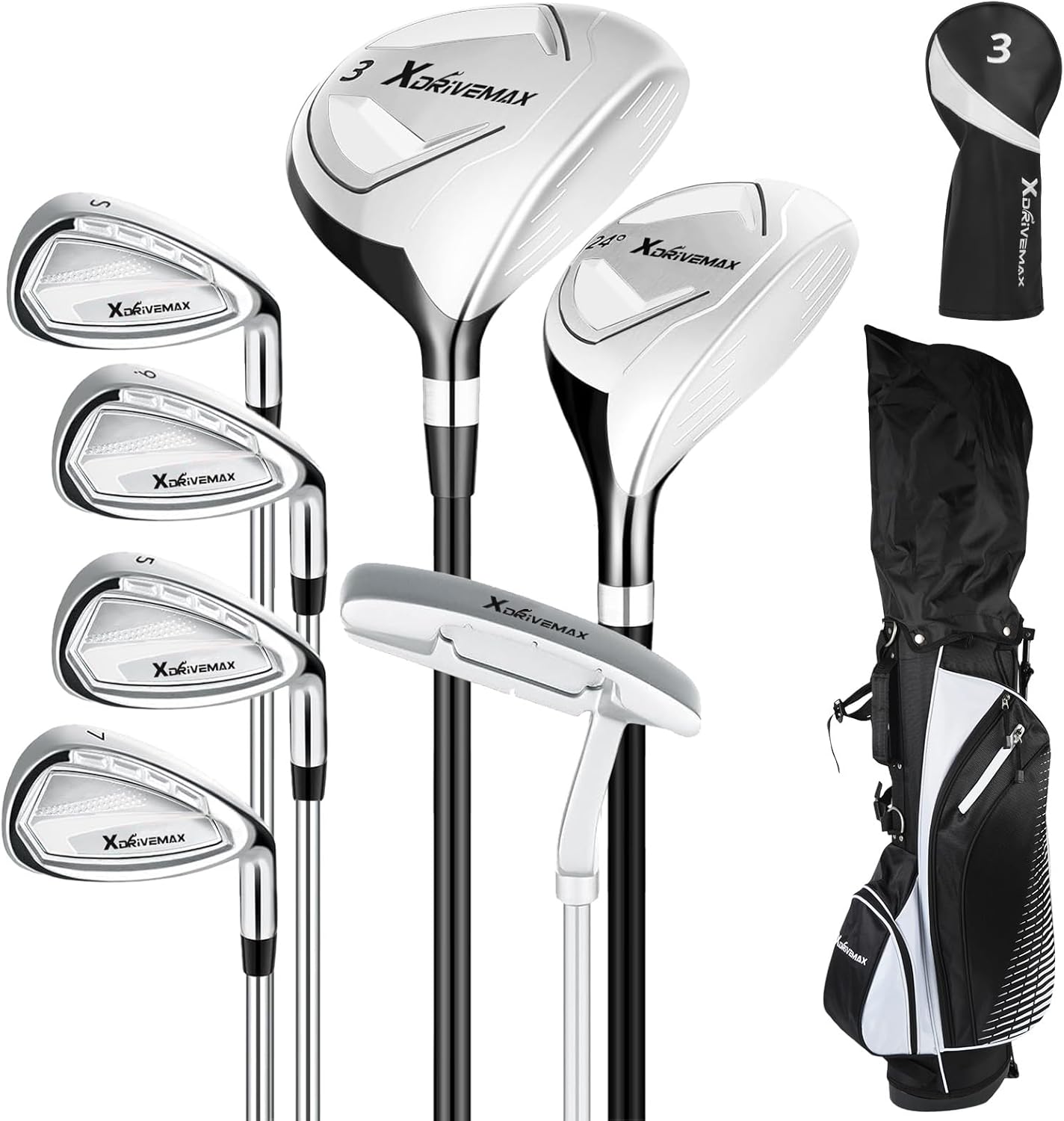 8 Pieces Complete Golf Club Set – Full Set with Bag, Fairway Wood, Hybrid, Irons, Putter – Lightweight, Beginner Friendly, Premium Quality, Distance & Accuracy, Easy to Use for Men & Women